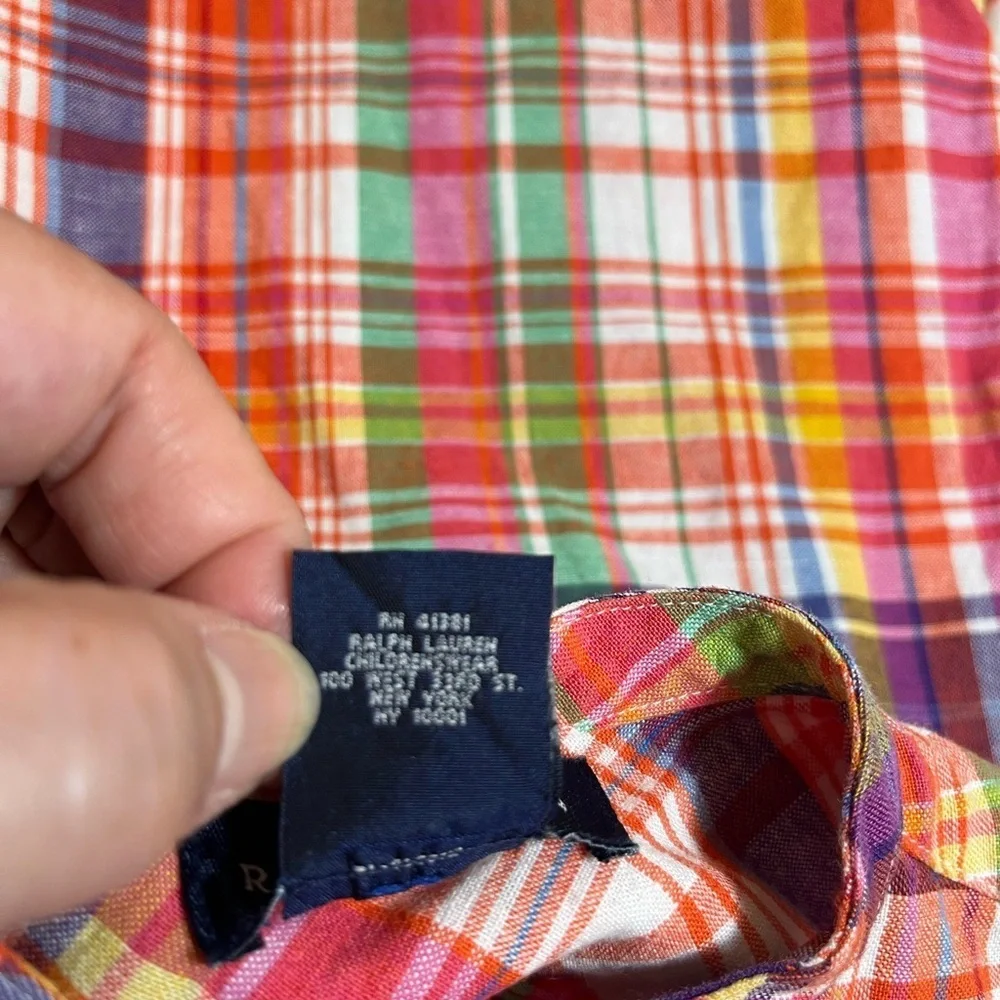 Ralph Lauren Ruffle Plaid Short Sleeve Linen Cotton Blend Dress